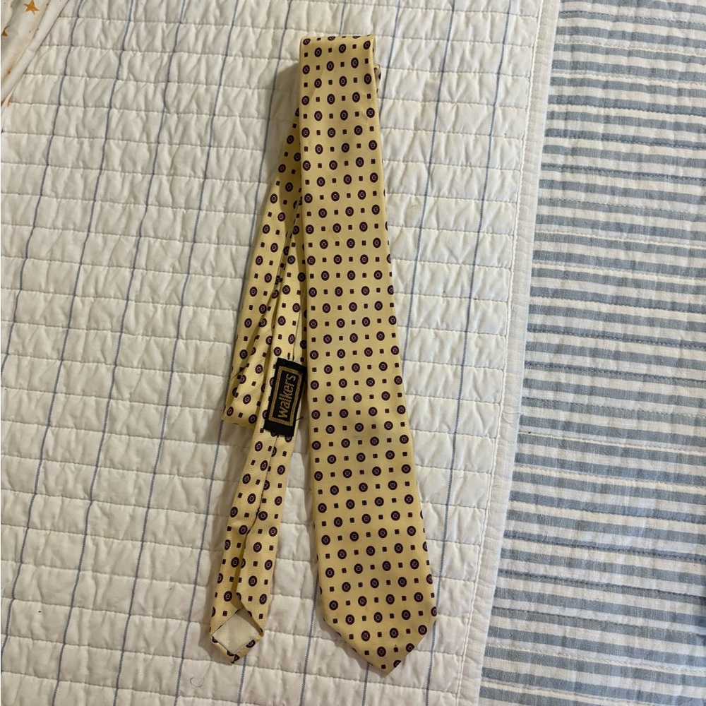 Dior Butter Yellow and Black Polka Dot Tie